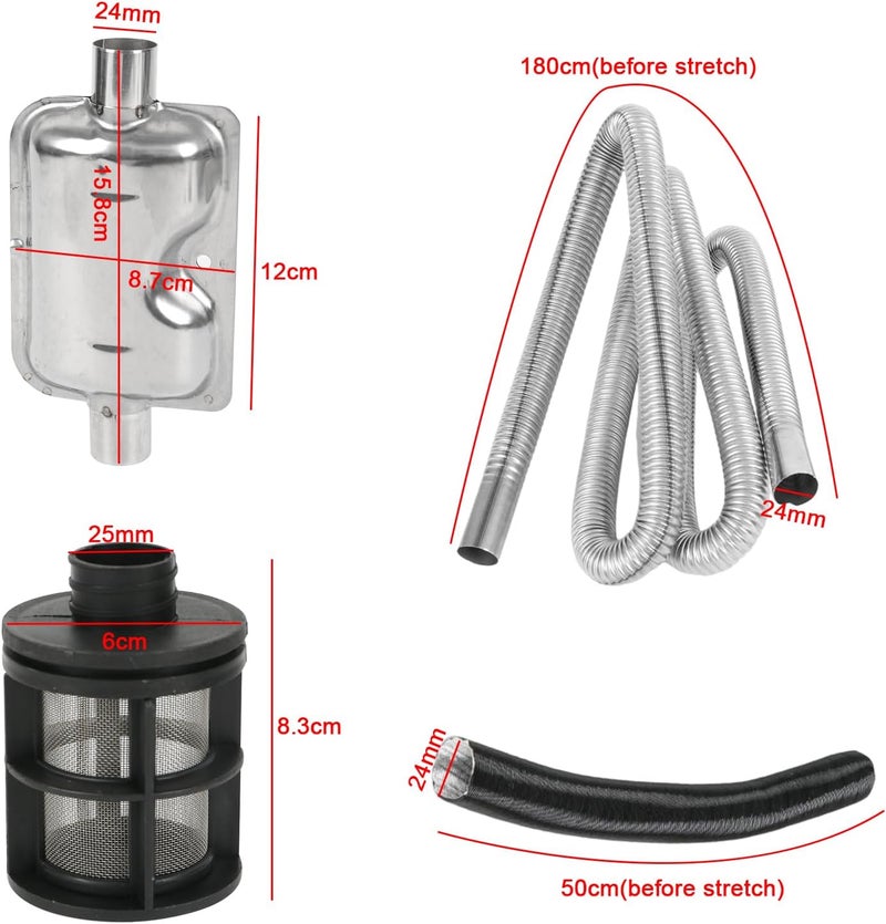 Copgge Stainless Steel Diesel Heater Exhaust Pipe Exhaust Muffler with Air Intake Filter and Pipe Set for Install on RV Camper Trailer Truck Parking Diesel Heater - Image 2